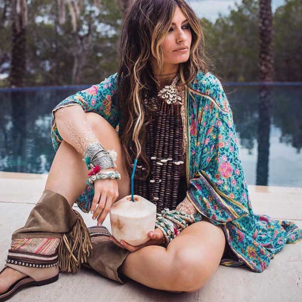 Boho Floral Open-Front Cardigan Sweater - Teal Floral